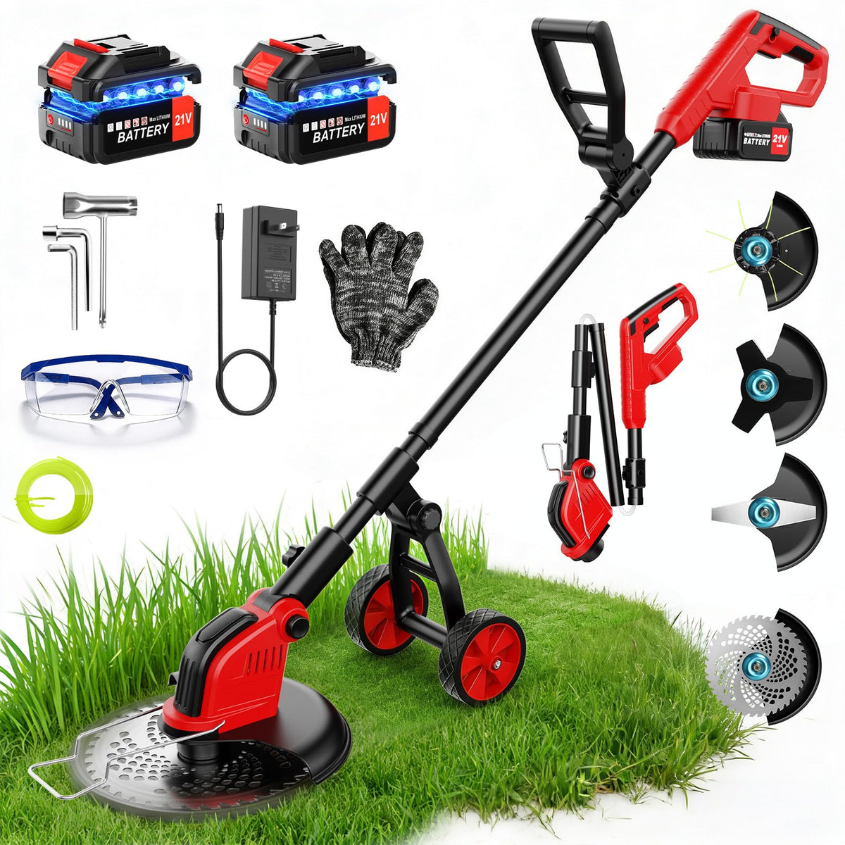 FzzboFlow weed wacker with wheels for easier yard maneuvering.