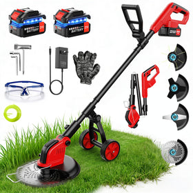 FzzboFlow weed wacker with wheels for easier yard maneuvering.