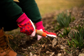 Wearing G & F gloves while planting for comfortable protection