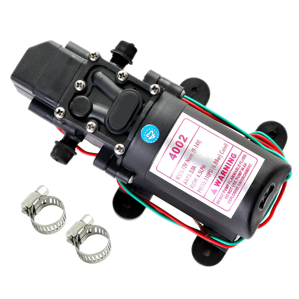 G Ganen 12V DC water pump side view, compact efficiency for RV systems.