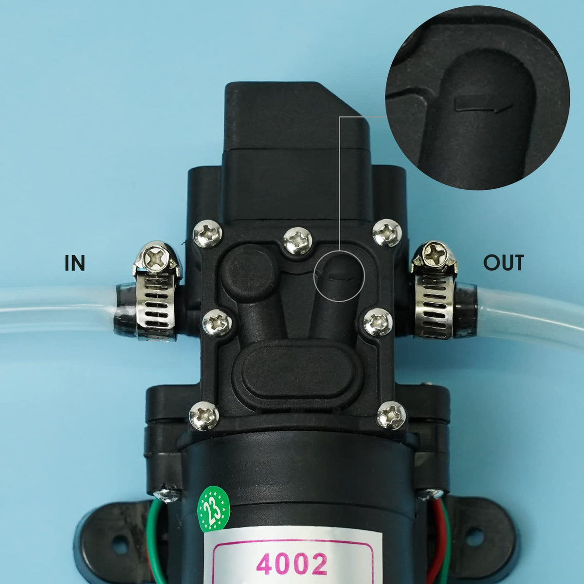 G Ganen 12V DC pump with built-in pressure switch for auto operation.