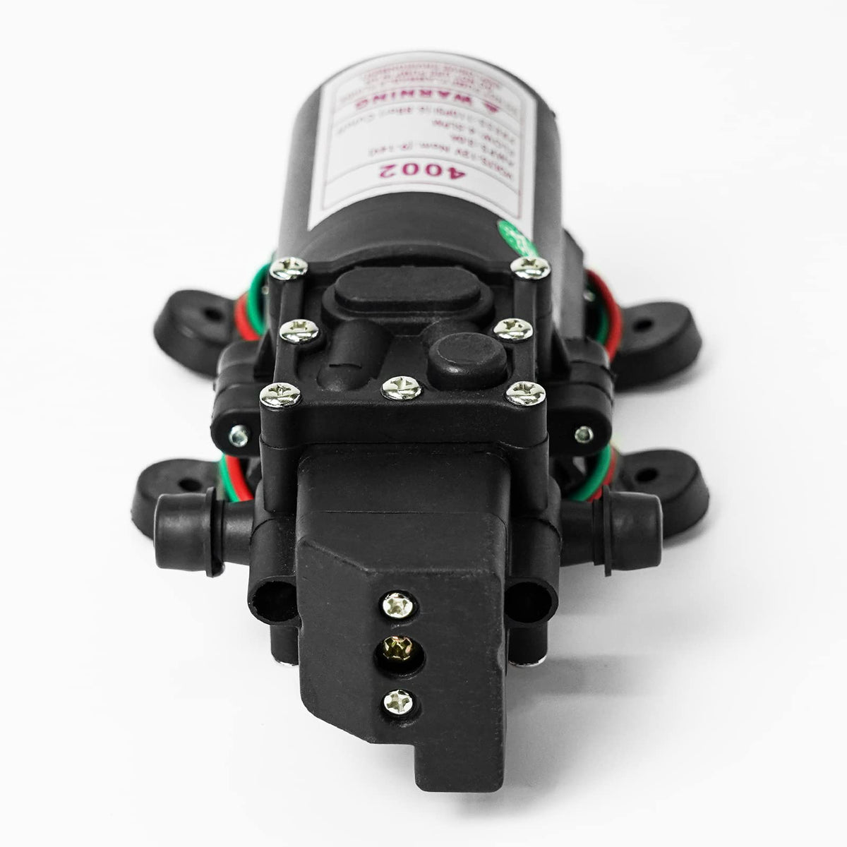 G Ganen 12V diaphragm pump with specs label for quick reference.