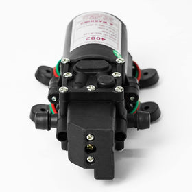 G Ganen 12V diaphragm pump with specs label for quick reference.