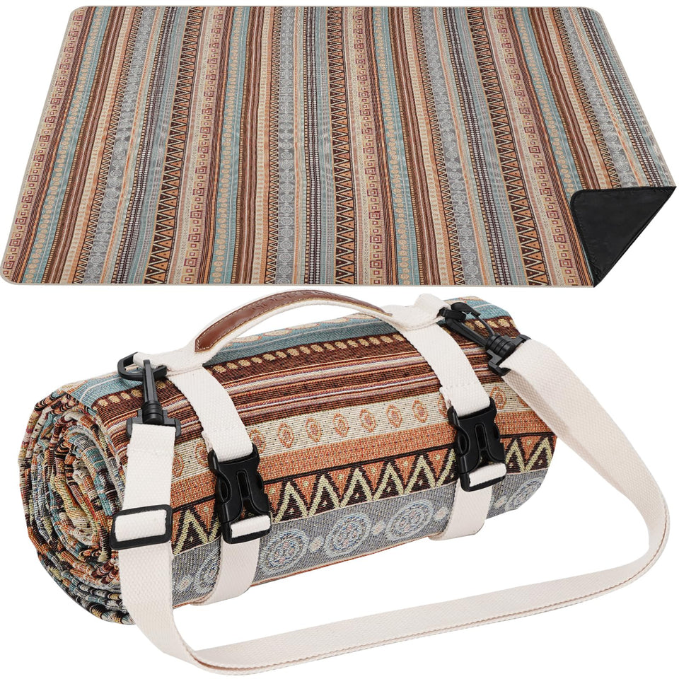 G GOOD GAIN extra large picnic blanket folded with carry strap for easy transport
