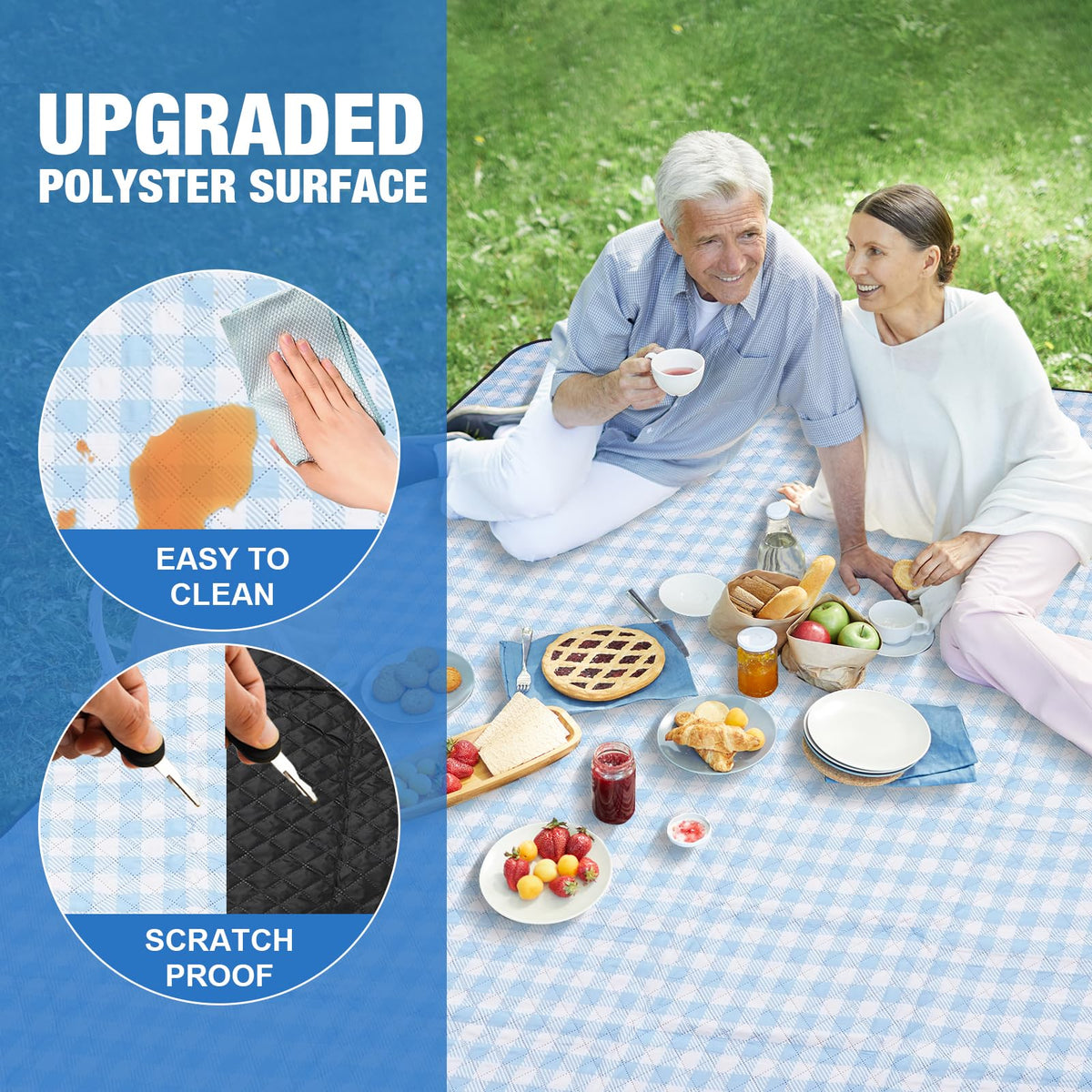 G GOOD GAIN picnic blanket at the beach for family use and playtime.