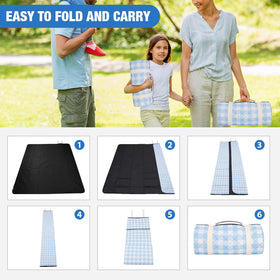 G GOOD GAIN picnic blanket waterproof backing keeps damp grass at bay.