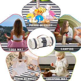 G GOOD GAIN denim blue picnic blanket easy wipe cleanup after outings.