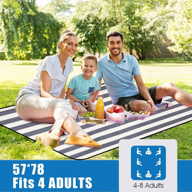 G GOOD GAIN denim blue picnic blanket folded compact for portable carrying.