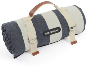 G GOOD GAIN denim blue picnic blanket full view for spacious outdoor picnics.