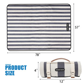 G GOOD GAIN denim blue picnic blanket sturdy handle strap for easy carry.