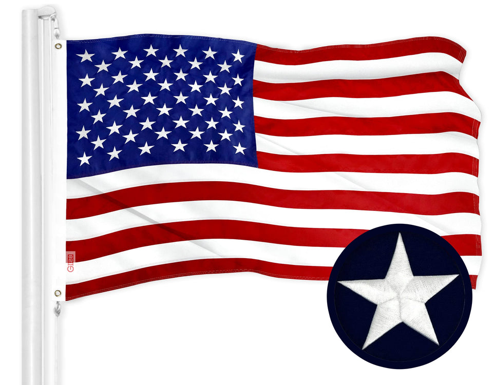 G128 American flag with embroidered stars for durable outdoor display.