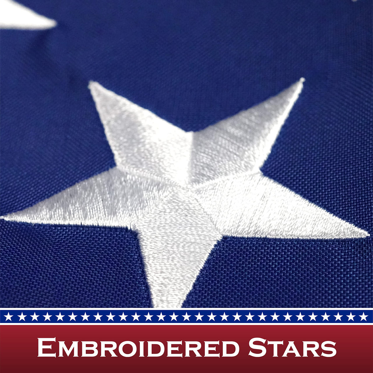 G128 flag with four-row lock-stitching for added durability.