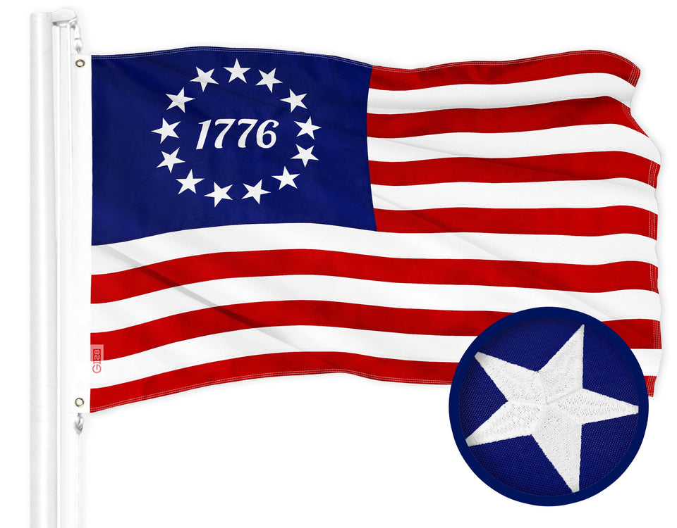 G128 Betsy Ross embroidered flag 3x5 for heritage display.