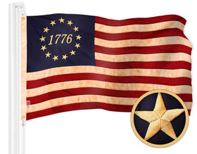 G128 Betsy Ross flag with tea-stained finish for durable outdoor display.