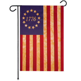 G128 Betsy Ross flag, tea-stained 12x18, front view with bright double-sided print.