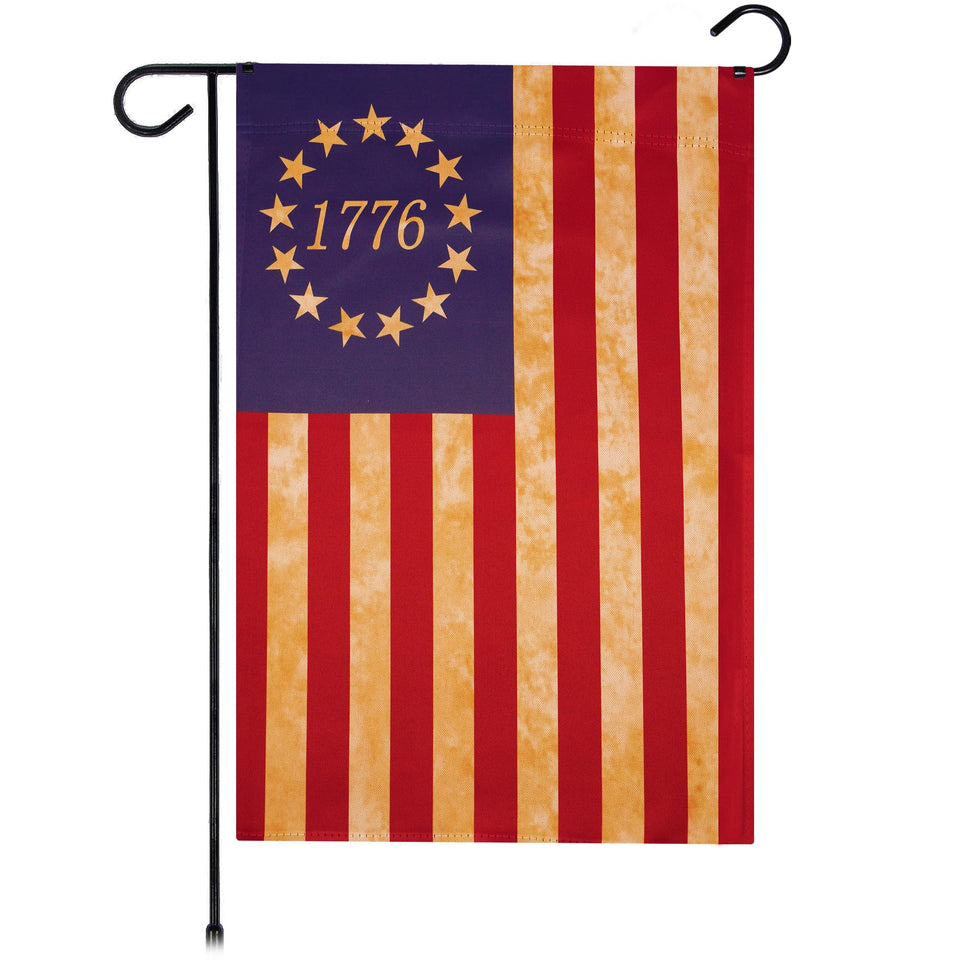 G128 Betsy Ross flag, tea-stained 12x18, front view with bright double-sided print.