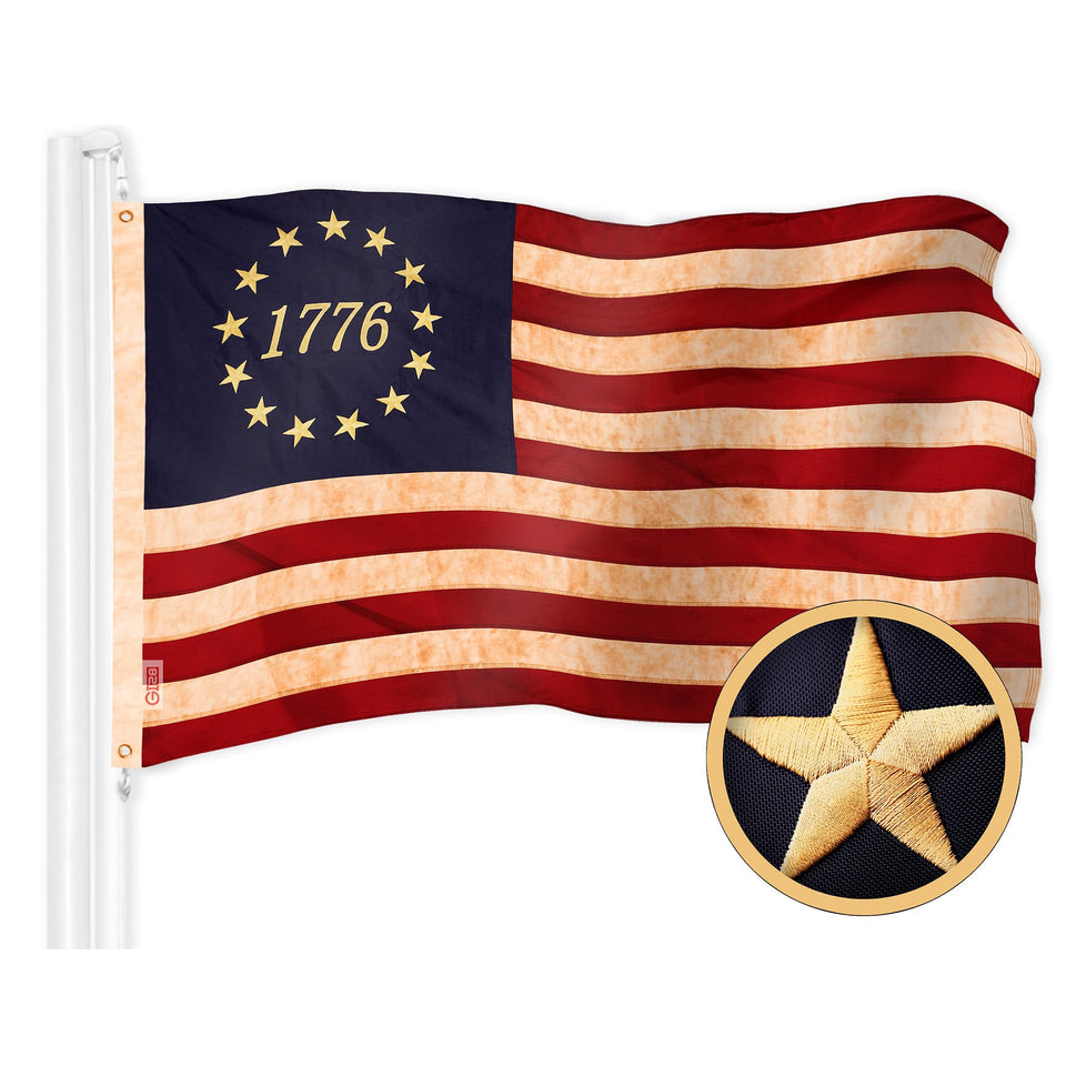 G128 Betsy Ross flag with tea-stained look ready for indoor or outdoor display