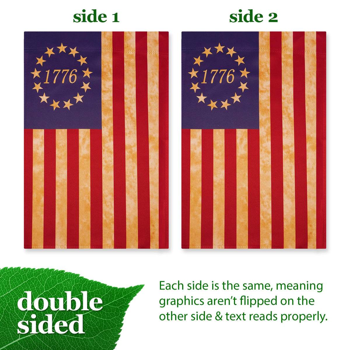 G128 Betsy Ross flag, blockout material, durable garden decor for outdoor spaces.