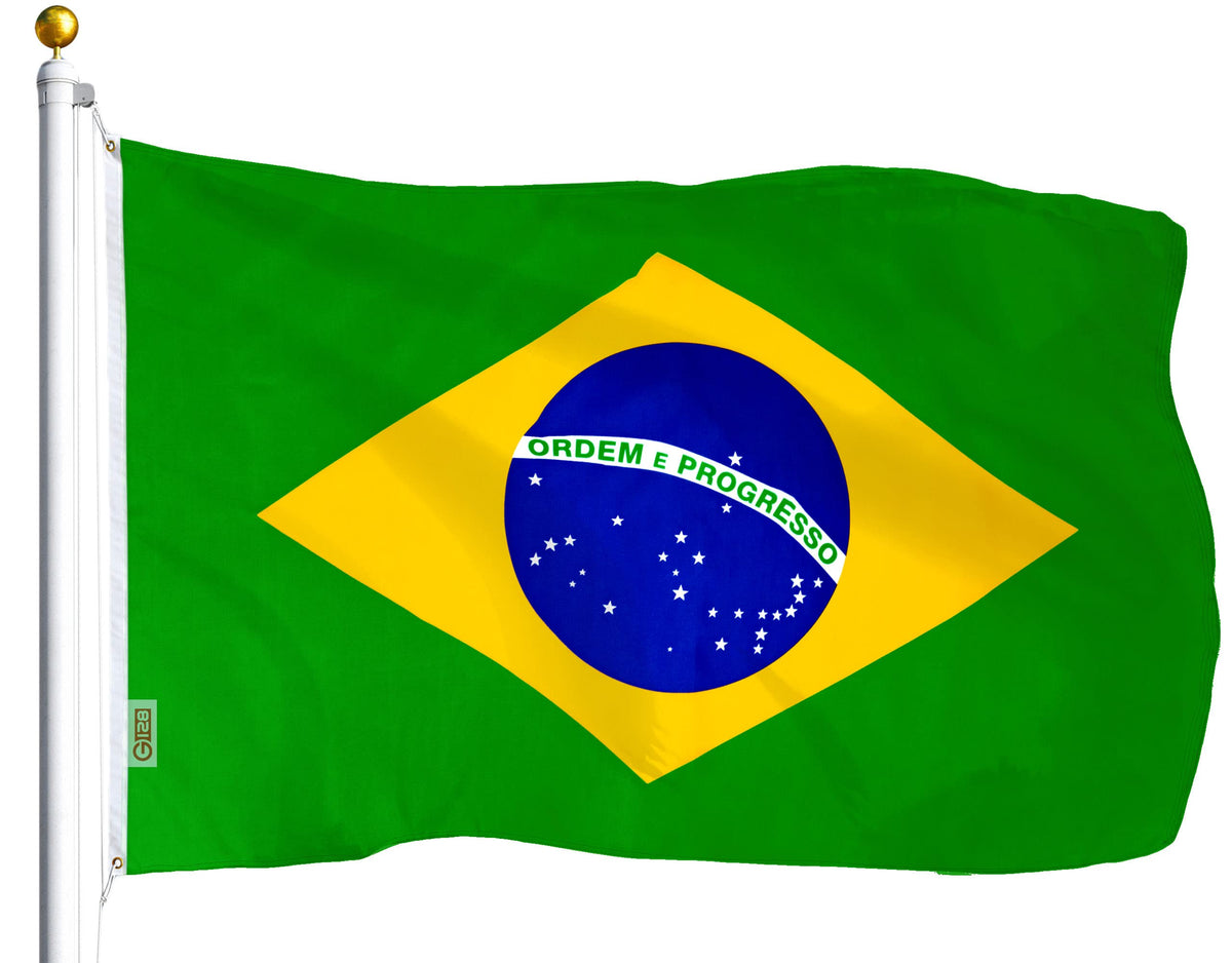 G128 Brazil flag 3x5ft with vibrant colors for indoor or outdoor display.