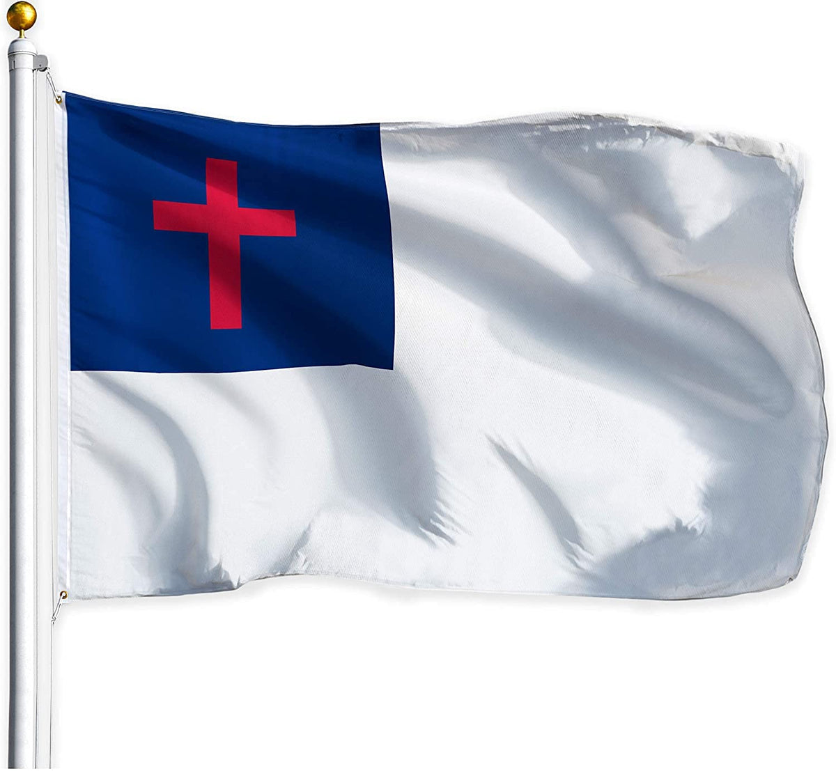 G128 Christian Flag 3x5ft in LiteWeave 100D polyester, ideal for outdoor display.