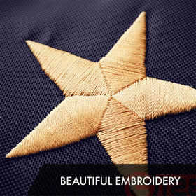 Double-needle lockstitch hem detail on the G128 flag fly edge