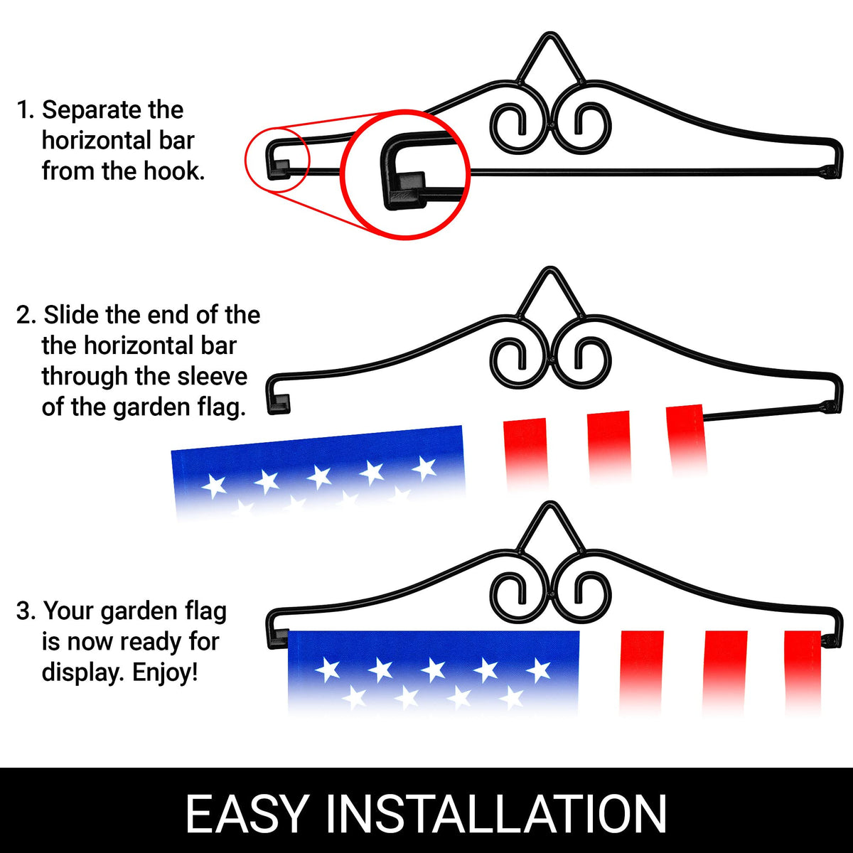 G128 easy-assembly flag hanger saves time during seasonal flag changes.
