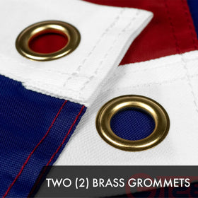 G128 flag with brass grommets for secure hanging on poles.