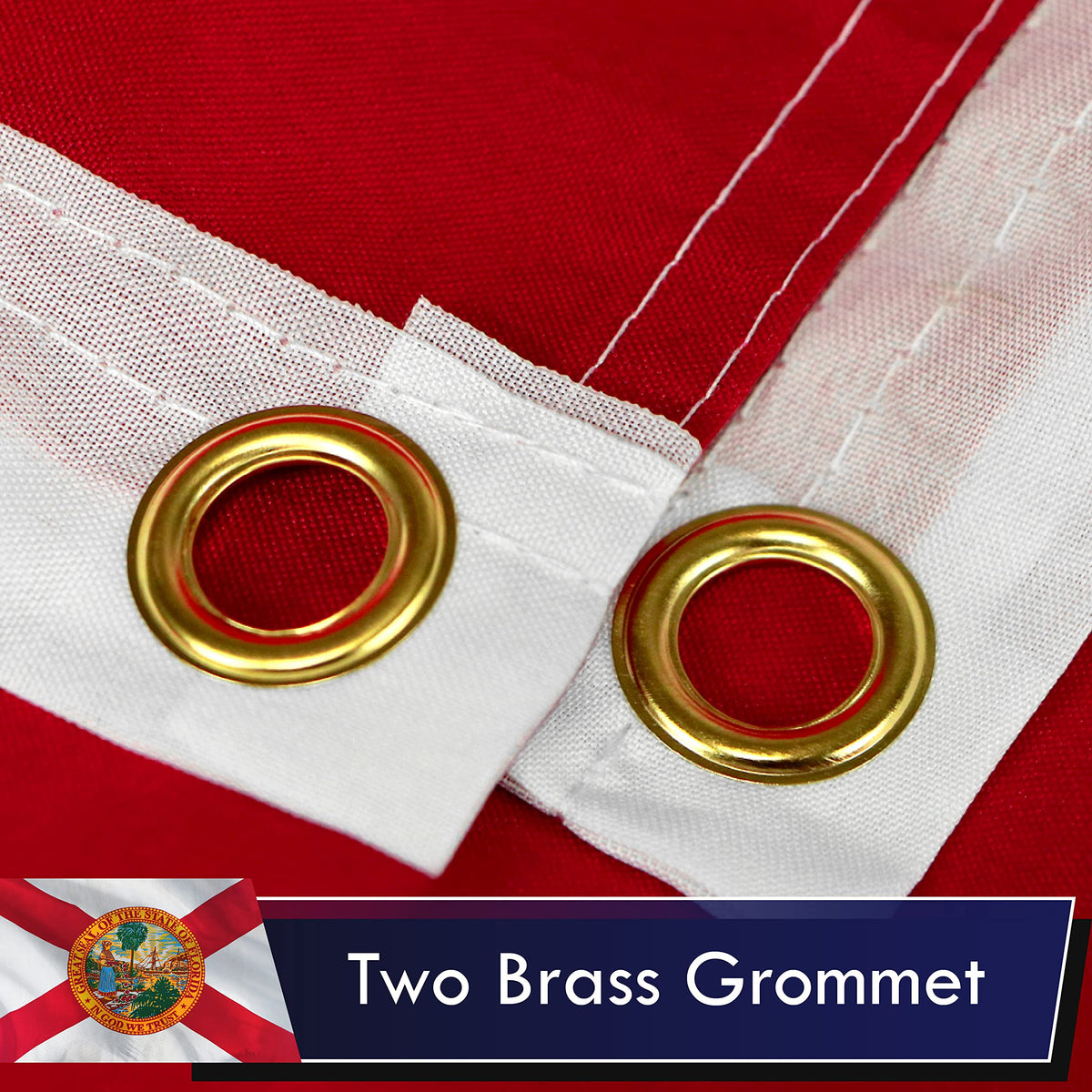 G128 Florida flag brass grommets for secure outdoor mounting.