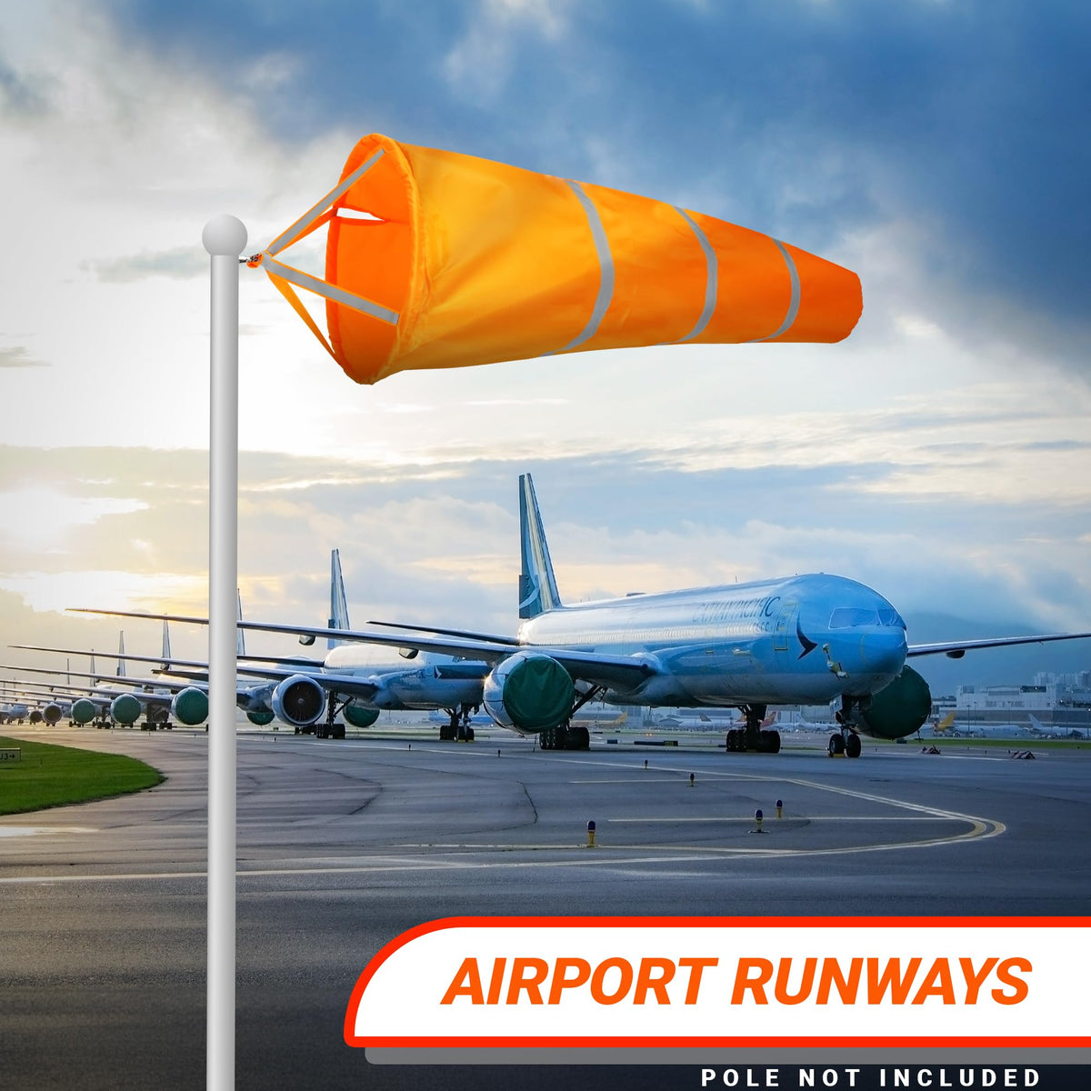 G128 orange windsock 210D polyester demonstrates durable, weather-resistant fabric.