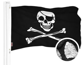 G128 pirate Jolly Roger bones flag front view, durable outdoor display.
