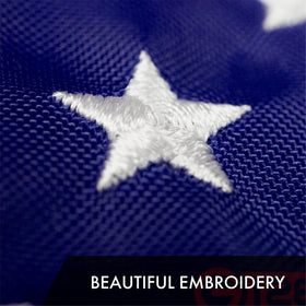 G128 flag detail with sewn stripes and double-needle stitching for durability.