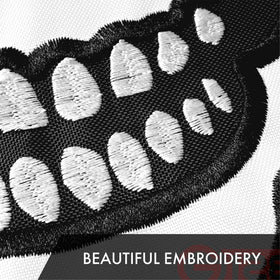 G128 ToughWeave embroidery close-up shows reinforced stitching.