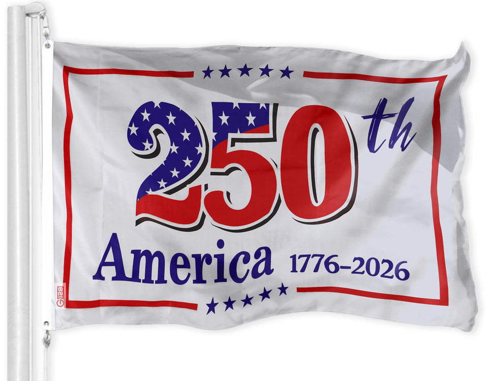 G128 USA 250th Anniversary flag front view with double-sided print, ideal for porch displays.
