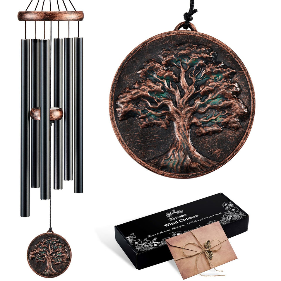 Gabzart wind chimes with deep tone outdoors enhance tranquil garden ambiance.