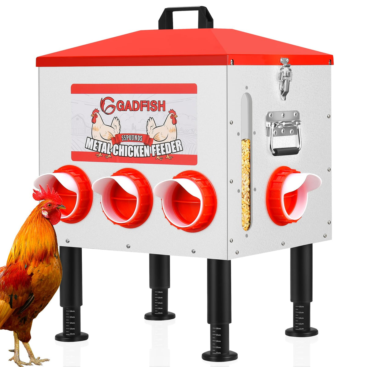 GADFISH 55lb poultry feeder with large capacity for fewer refills.
