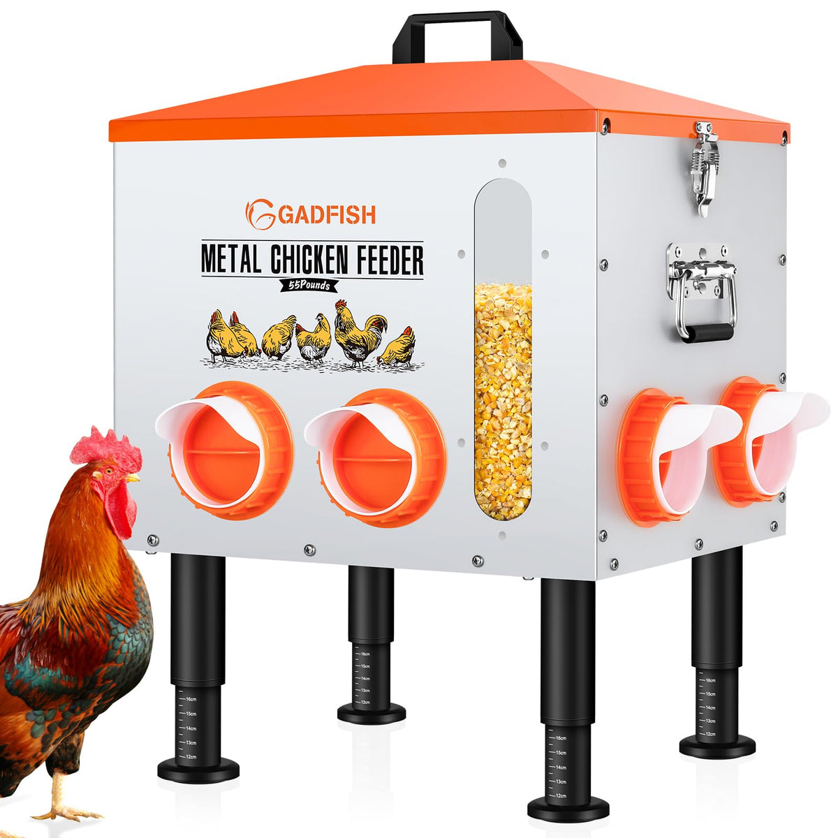 GADFISH 55lbs feeder with viewing window for quick feed level checks
