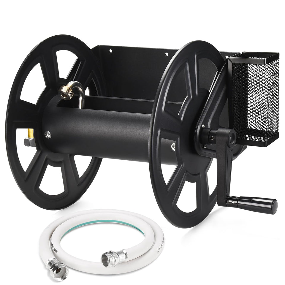 GADFISH garden wall mounted hose reel on an exterior wall for organized watering
