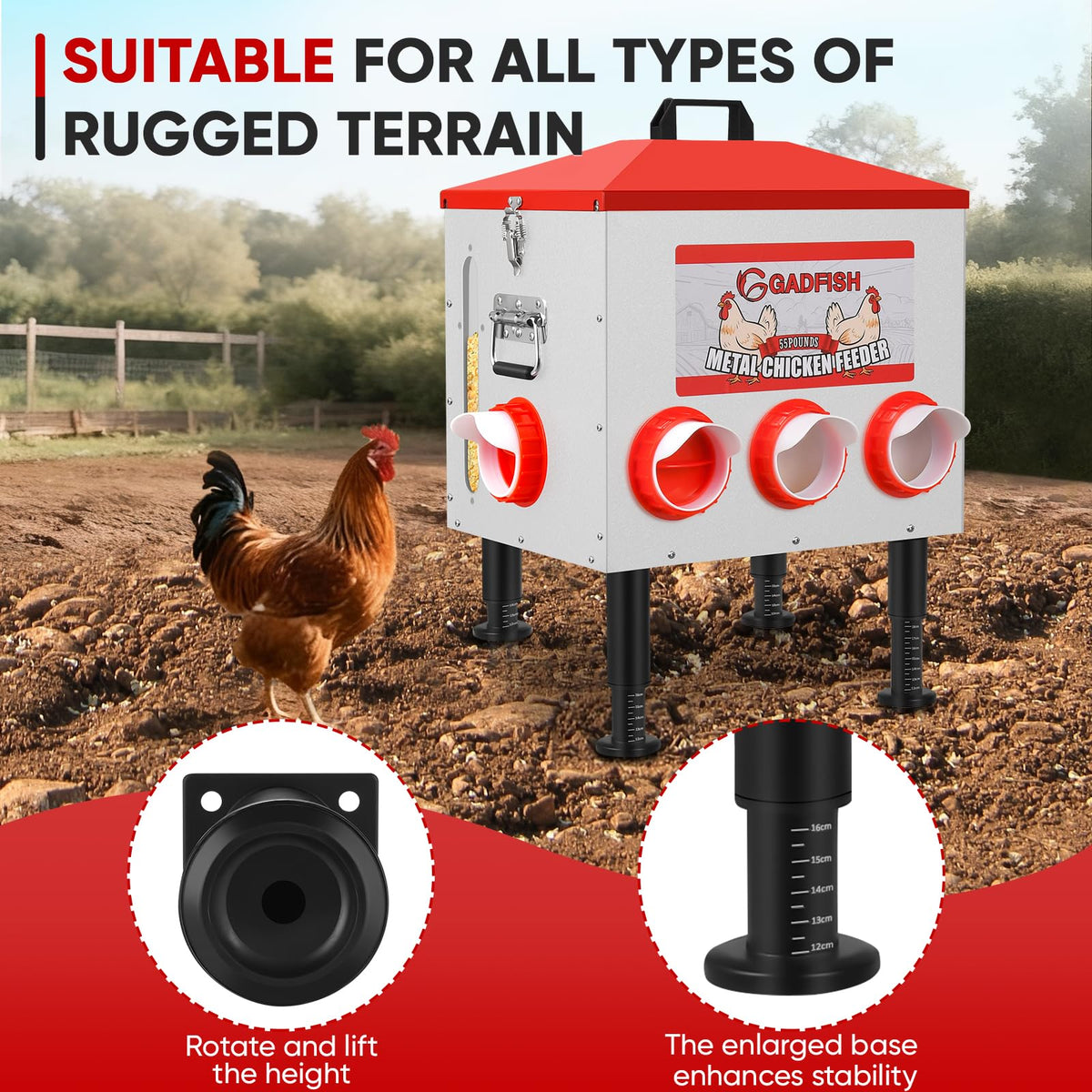 Height-adjustable legs improve stability on uneven ground.