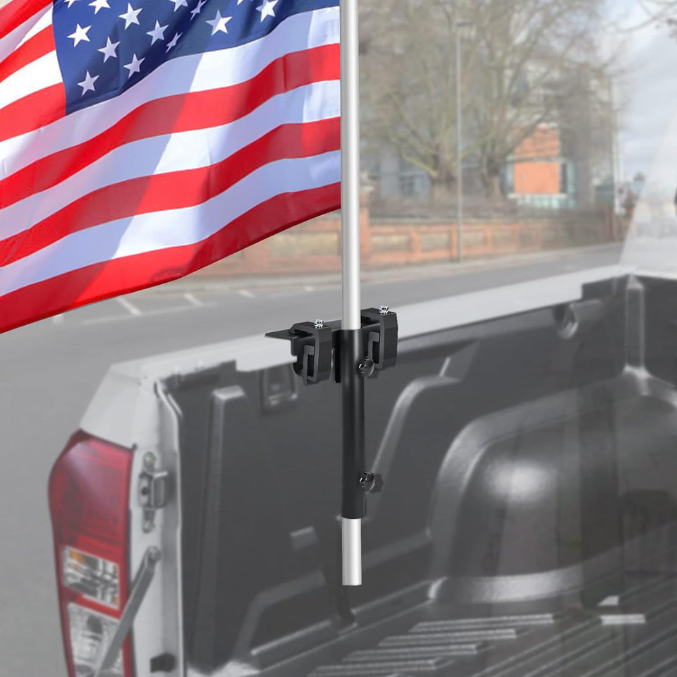 GADFISH No-Drilling side flag pole mount installed on a truck bed for easy setup