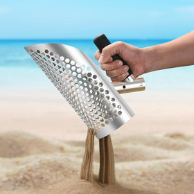GADFISH sand scoop with detachable handle for comfortable extended use.