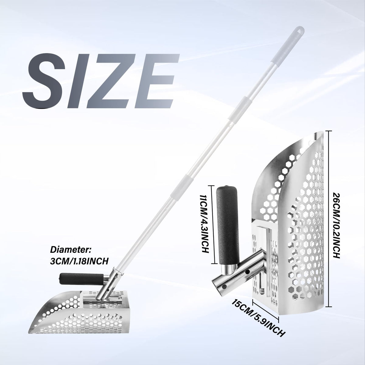 GADFISH sand scoop demonstrates quick sand release through its holes.
