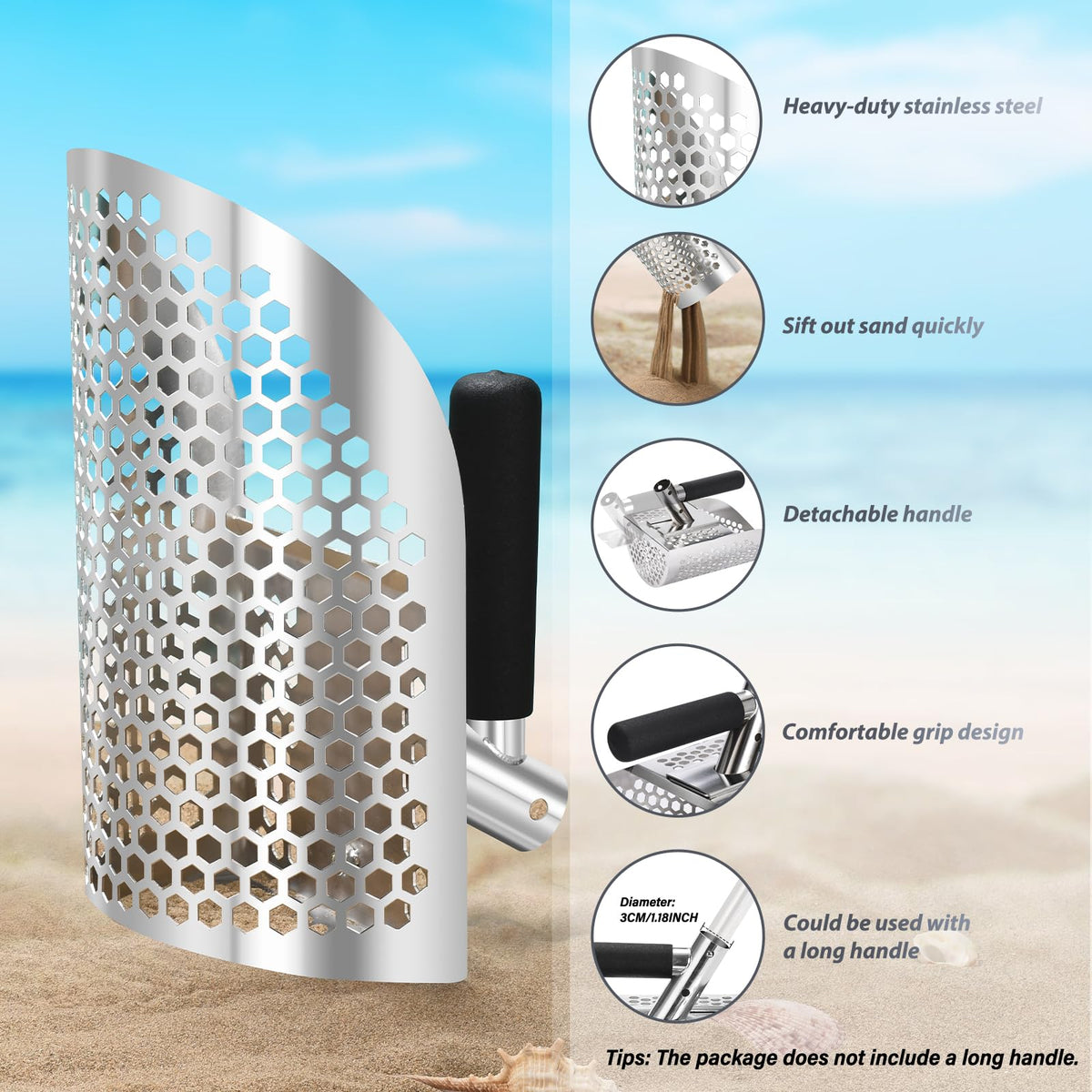 GADFISH hexagonal-hole scoop helps fast sand sifting.