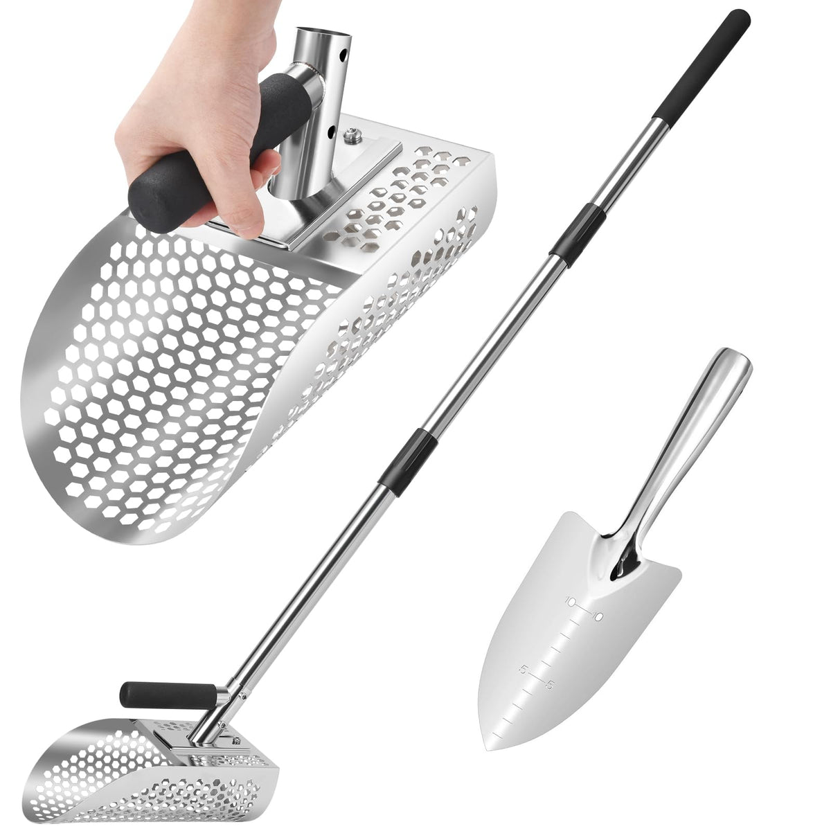 GADFISH sand scoop for metal detecting on the beach with rust-free stainless steel.