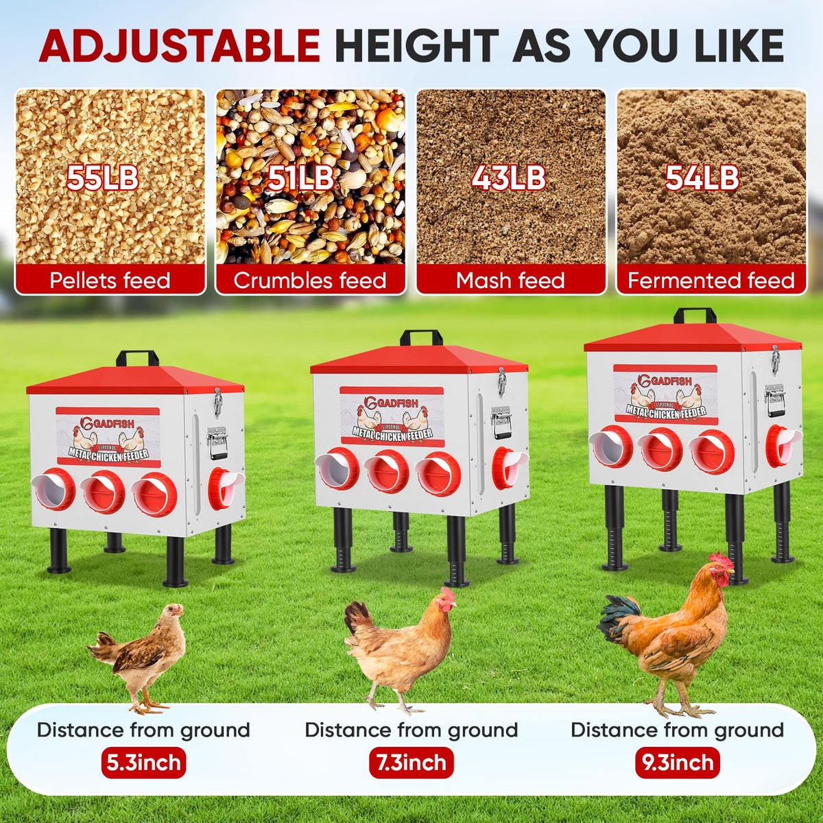 Secure locking lid keeps feed safe from curious animals.