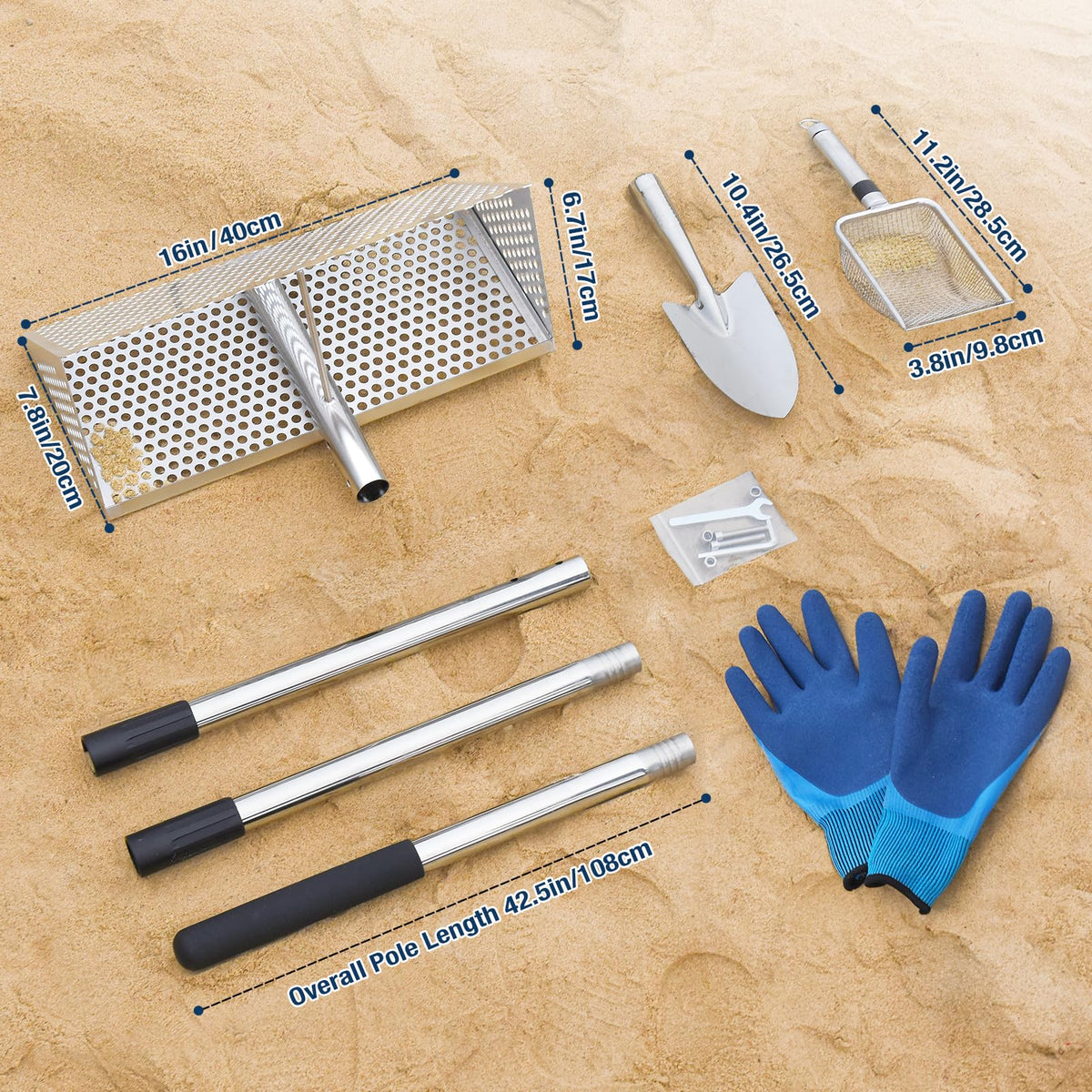 GADFISH shark tooth sifter showing 16-inch wide mesh for fast sifting.
