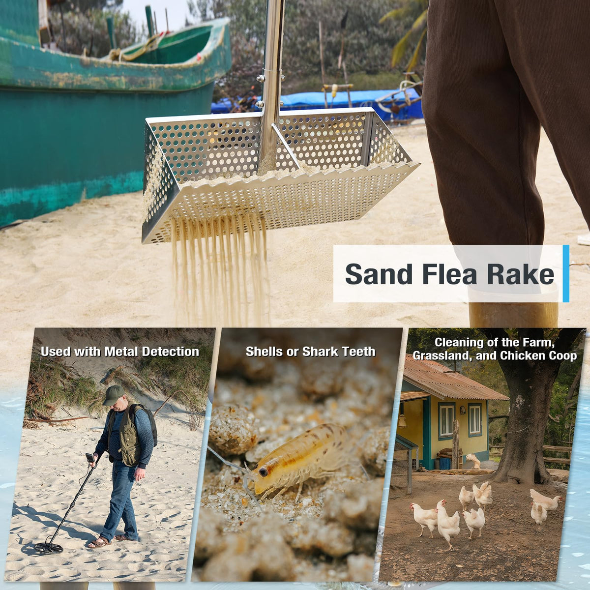 GADFISH stainless steel beach sifter resists rust for coastal use.