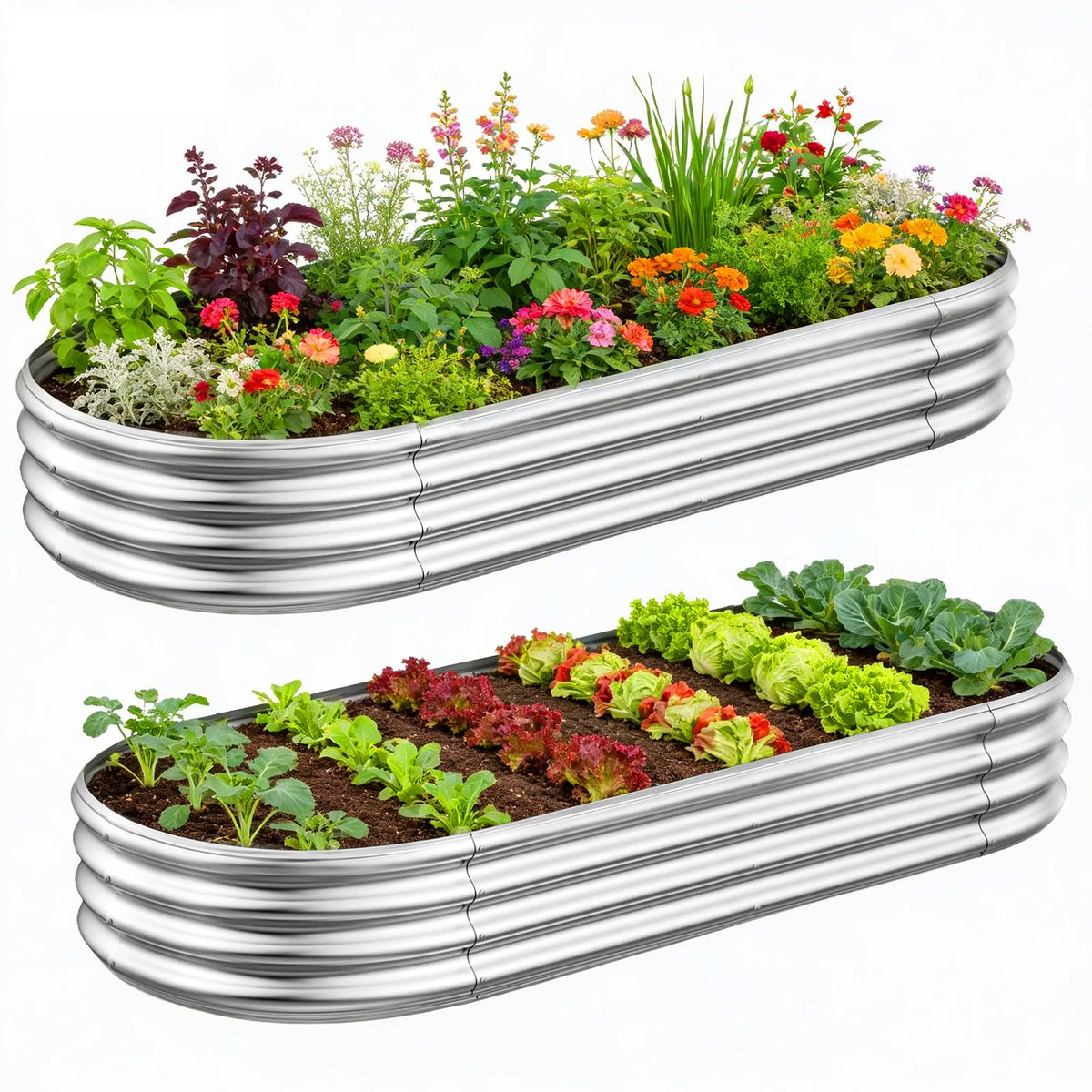 GADI 2-pack metal raised garden bed assembled in galvanized steel for durable outdoor gardening.