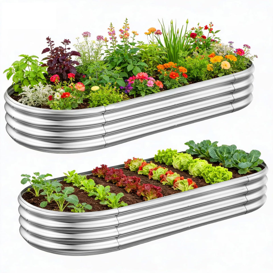 GADI 2-pack metal raised garden bed assembled in galvanized steel for durable outdoor gardening.
