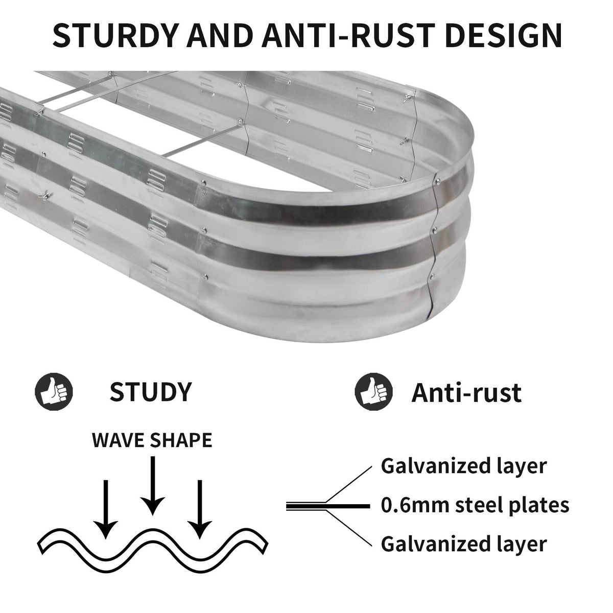 GADI 67-inch galvanized raised garden bed rust-resistant coating enhances longevity