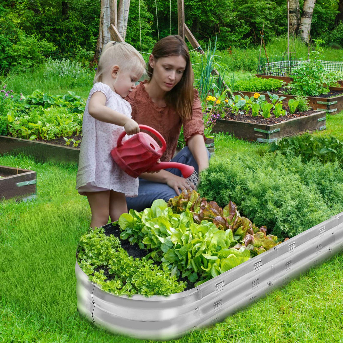 GADI 67-inch galvanized raised garden bed side view highlighting durable rust-proof construction